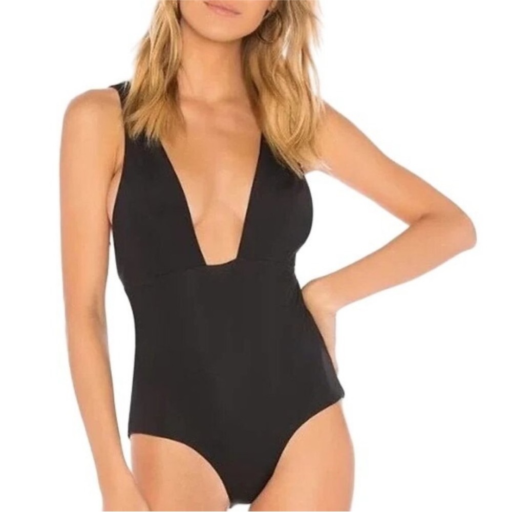 MARA HOFFMAN‎ Swim Suit Women Small Audrey Plunge Square Neck Black
